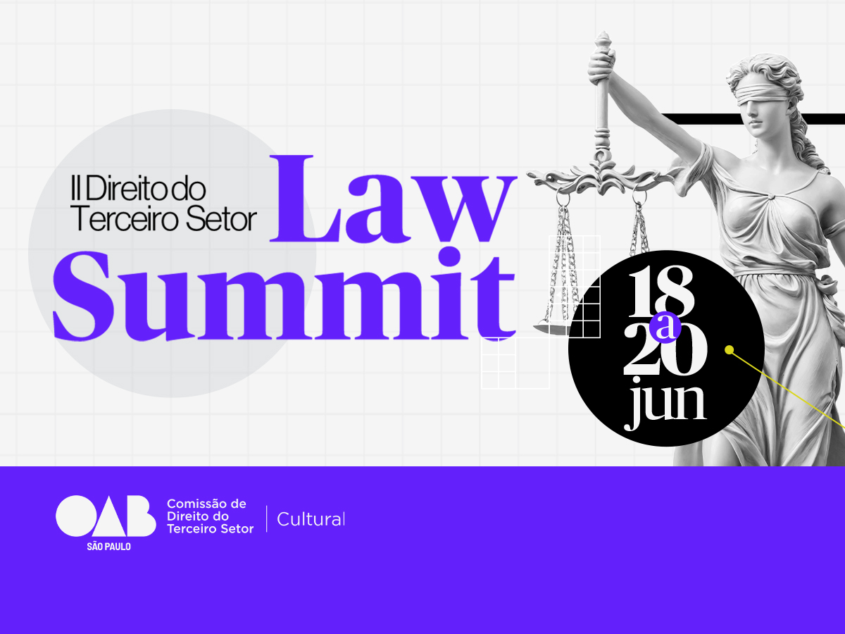 Logo da Cúpula Jurídica com as palavras "Law Summit" em destaque.