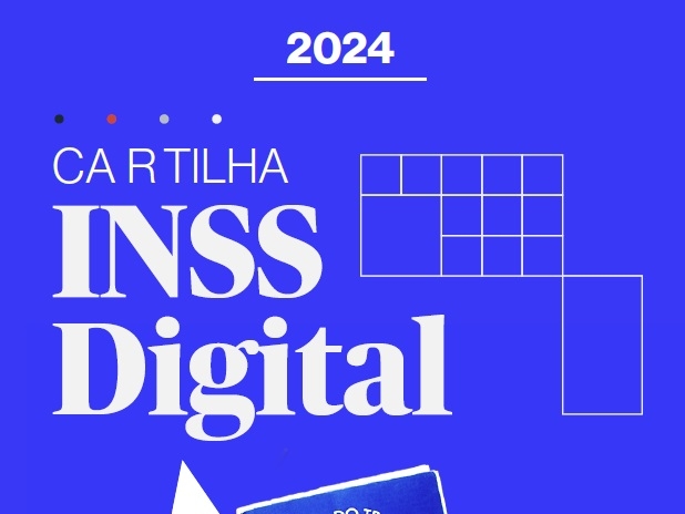 Imagem de fundo azul, com a frase escrita em branco "Cartilha INSS Digital 2024"