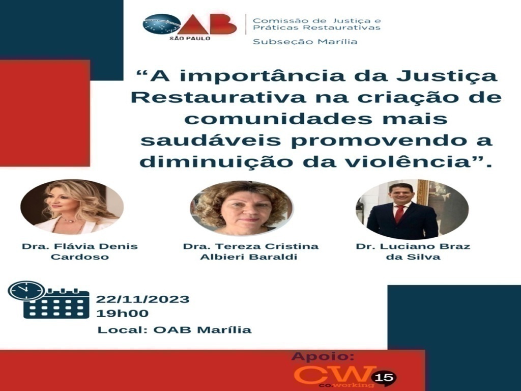 OAB Marília recebe evento sobre Justiça Restaurativa