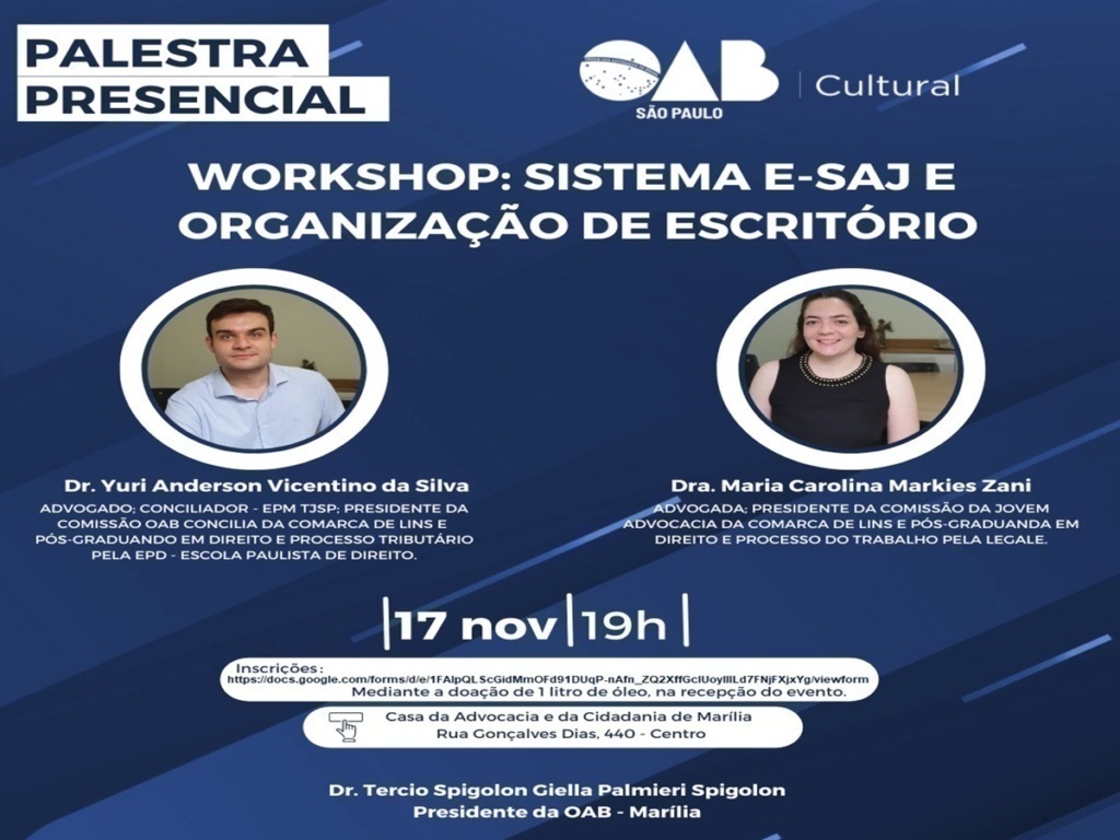 OAB Marília realiza workshop sobre E-saj e organização de escritório